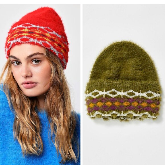 NEW Free People | Whisper Fairisle Cuff Beanie In Green - Picture 1 of 6